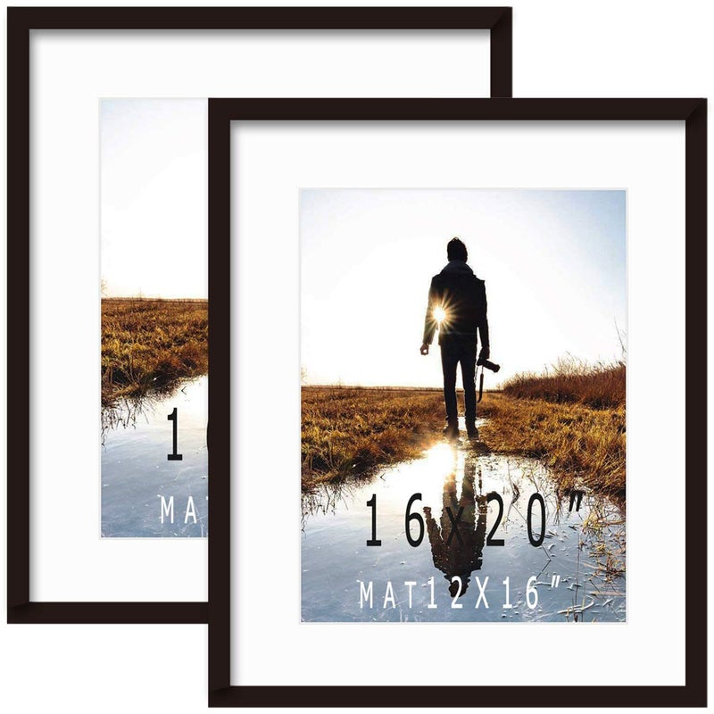 KAOIKO 16x20inch Picture Frame Solid Wood (2 Pack) Display Pictures 12x16 with Mat or 16x20 Wall Mounting Photo Frame Black(2 pcs)â€¦ - Image 1